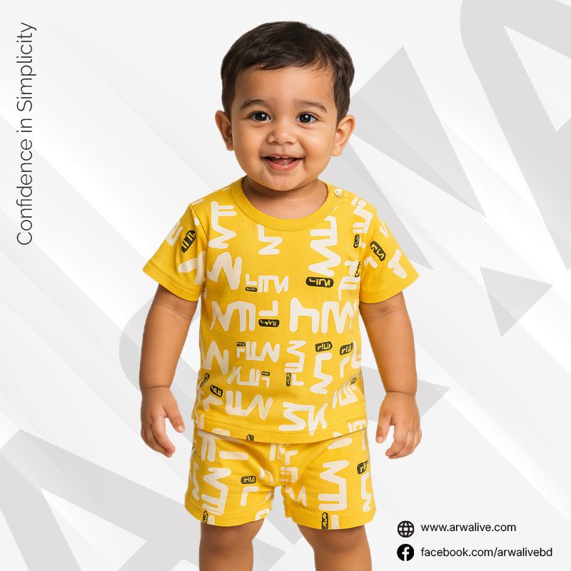 Baby Boy T-Shirt & Shorts Summer Set – Yellow - Image 2
