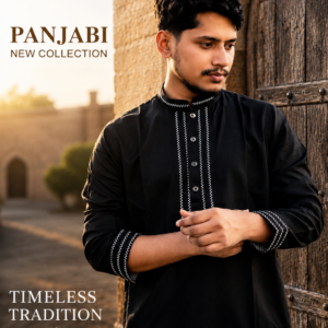 ARWA Men’s Classic Black Embroidered Panjabi