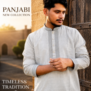 ARWA Men’s Classic Ice Blue Embroidered Panjabi